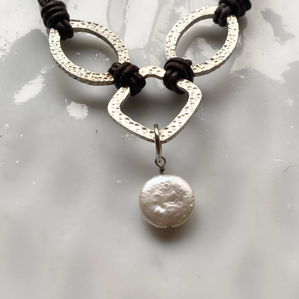 Silpada County Pearl with Brown leather Cord Necklace N1257 - Picture 3 of 4